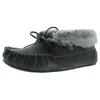 Minnetonka Cabin Womens Suede Ankle Moccasin Slippers In Grey