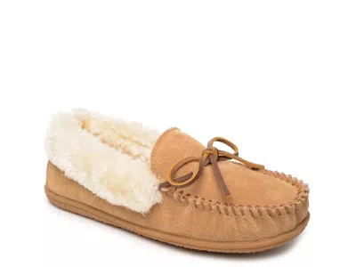 Minnetonka Camp Collar Moccasin Slipper In Animal Print