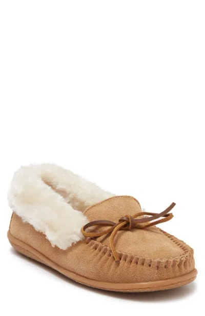 Minnetonka Camp Faux Fur Lined Moccasin Slipper In Cinnamon Cinnamon