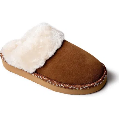 Minnetonka Cerise Faux Fur Lined Slipper In Tan