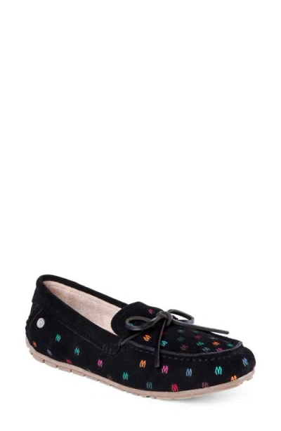 Minnetonka Embroidered Suede Moccasin In Black
