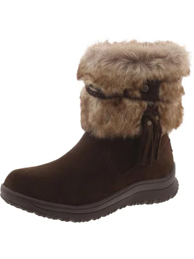 Minnetonka Everett Womens Leather Faux Fur Mid-calf Boots In Gold