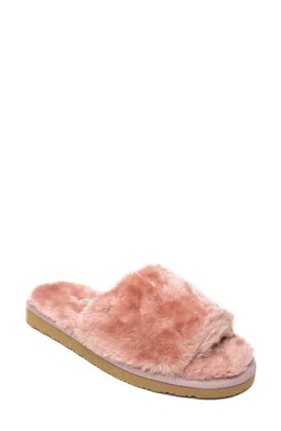 Minnetonka Faux Fur Slide Slipper In Pink
