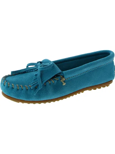 Minnetonka Kilty Womens Suede Moc Toe Moccasins In Blue