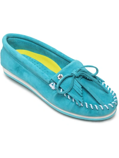 Minnetonka Kitty Plus Womens Suede Slip On Moccasins In Blue