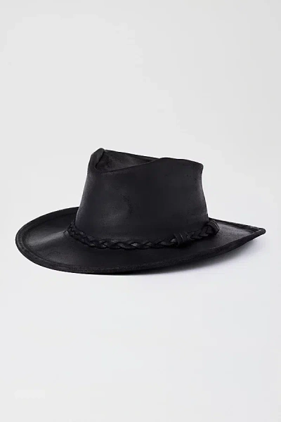 Minnetonka Leather Braided Outback Cowboy Hat In Black, Women's At Urban Outfitters In Orange