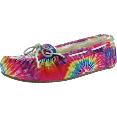 Minnetonka Lodge Trapper Womens Faux Fur Lined Faux Fur Loafer Slippers In Multi