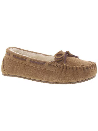 Minnetonka Lodge Trapper Womens Suede Faux Fur Lined Moccasins In Brown