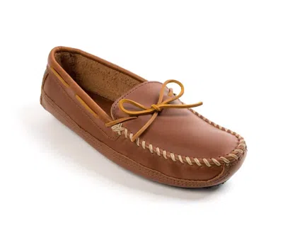Minnetonka Men's Double Bottom Driver Moccasins In Chestnut Smooth Leather In Brown