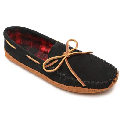 Minnetonka Men's Double Bottom Fleece Moccasin In Black