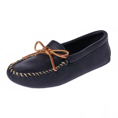 Minnetonka Men's Double Deerskin Softsole Moccasins In Black In Blue