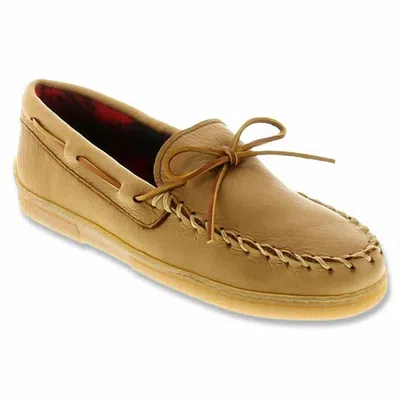Minnetonka Men's Genuine Fleece Moccasin In Natural In Brown