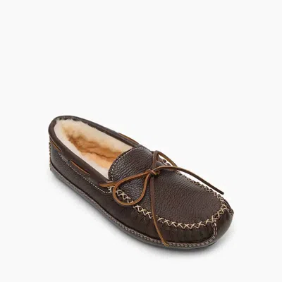 Minnetonka Men's Sheepskin Moose Moccasin Slipper In Chocolate In Brown