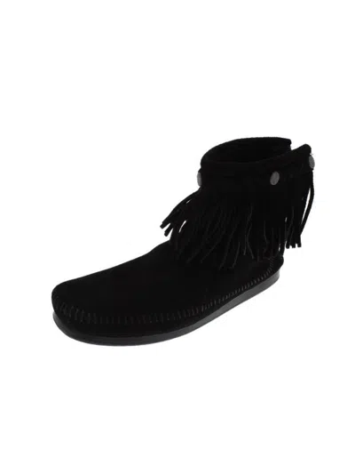 Minnetonka Moccasin Fringe Moccasin Boots In Black