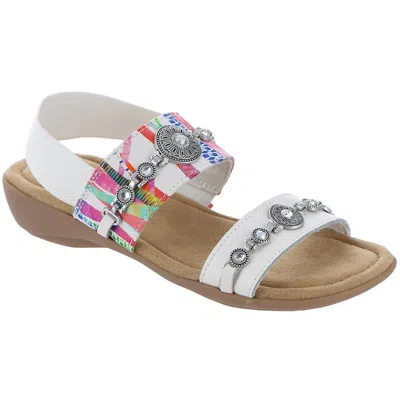 Minnetonka Sabine Womens Leather Slip On Wedge Sandals In Multi