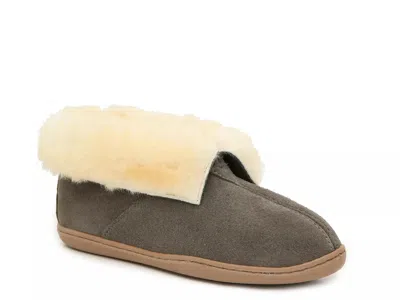 Minnetonka Sheepskin Bootie Slipper In Gray