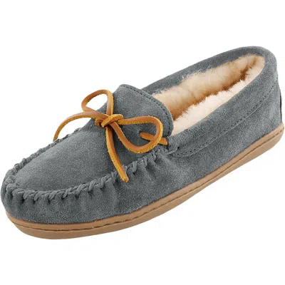 MINNETONKA SHEEPSKIN HARDSOLE WOMENS SUEDE SHEARLING MOCCASINS