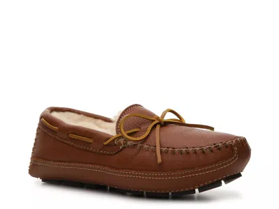 Minnetonka Sheepskin Lined Moose Slipper In Brown