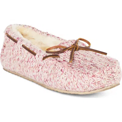 Minnetonka Shimmer Knit Moc Toe Slipper In Animal Print