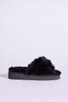 Minnetonka Teddy Crossband Slide Slippers In Black