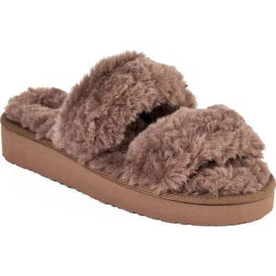 Minnetonka Teddy Faux Fur Two Band Slipper In Brown