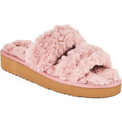Minnetonka Teddy Faux Fur Two Band Slipper In Pink