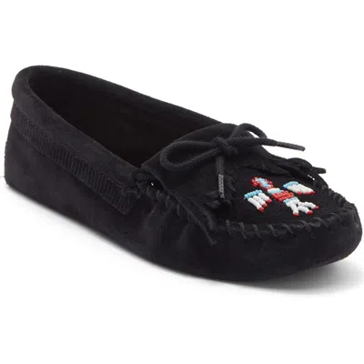 Minnetonka Thunderbird Soft Sole Slipper In Black