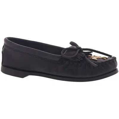 Minnetonka Thunderbird Womens Bow Slip On Moccasins In Blue