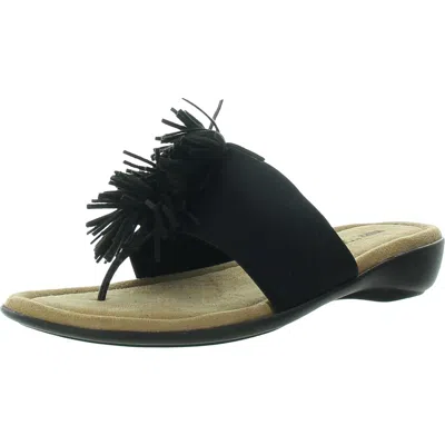 Minnetonka Tricia Womens Fringe Slip On Thong Sandals In Black