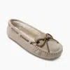 Minnetonka Lodge Trapper Womens Suede Faux Fur Lined Moccasins In White