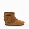 Minnetonka Women's High Top Back Zip Moccasin Boot In Taupe