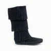 Minnetonka Women's Layered Fringe Boot In Black In Black