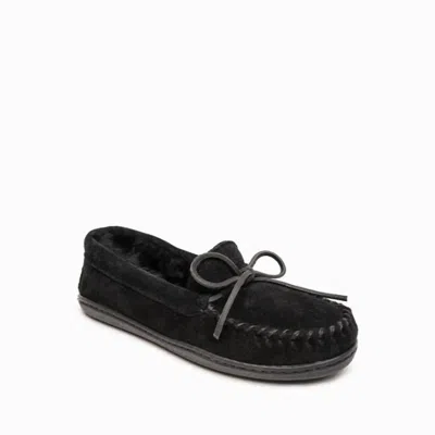 Minnetonka Women's Sheepskin Hardsole Moccasins In Black