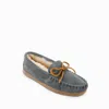 Minnetonka Women's Sheepskin Hardsole Moccasins In Charcoal