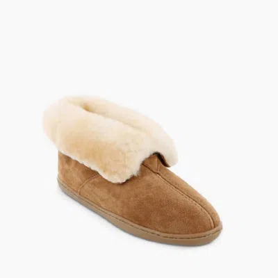 Minnetonka Women's Sheepskin Wide Ankle Moccasin Boot In Tan