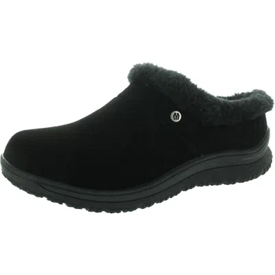 Minnetonka Womens Faux Fur Lined Suede Loafer Slippers In Black