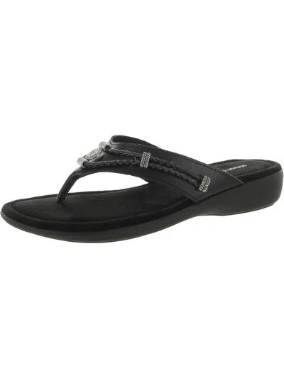 Minnetonka Womens Leather T-strap Slide Sandals In Black