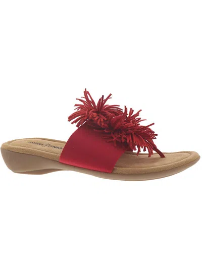 Minnetonka Womens Slip-on Fringe Slide Sandals In Red
