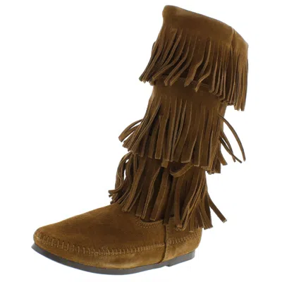 Minnetonka Womens Suede Fringe Mid-calf Boots In Multi