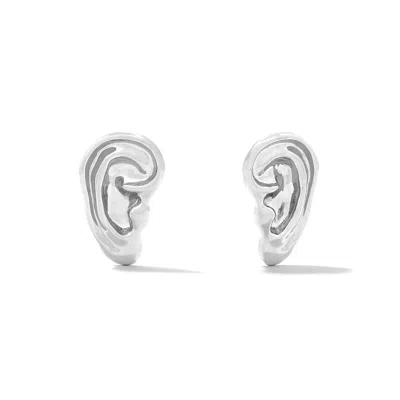 Minnie Lane Women's Eavesdrop Silver Large Earring