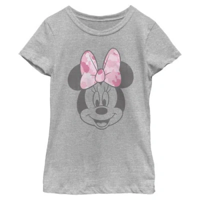 Minnie Mouse Kids' Girl's  Camouflage Girl Bow Graphic T-shirt In Gray
