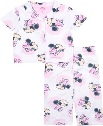 Minnie Mouse Kids' Toddler Girls Short Sleeve Button Down Sleep Shirt And Open Leg Pant, 2-piece Pajama Set In Assorted