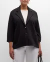 Minnie Rose 3/4-sleeve Cotton-blend Blazer In Black