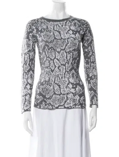 Pre-owned Minnie Rose Animal Print Bateau Neckline Sweater In Gray