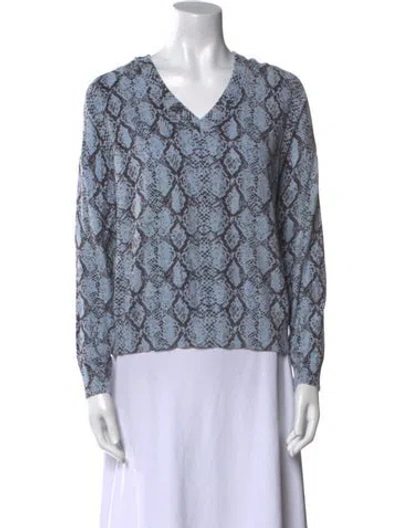 Pre-owned Minnie Rose Animal Print V-neck Sweater In Blue