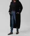 Minnie Rose Belted Ribbed Long Cardigan - Plus In Black In Black
