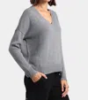 Minnie Rose Boxy V-neck In Grey Shadow In Multi