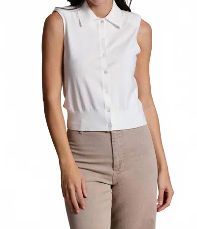 Minnie Rose Button Front Sleeveless Polo Top In White