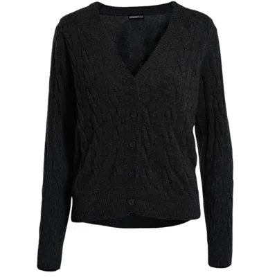 Minnie Rose Cable Knit Cardigan In Black In Navy