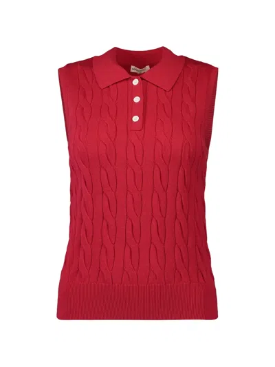 Minnie Rose Cable-knit Sleeveless Top In Red
